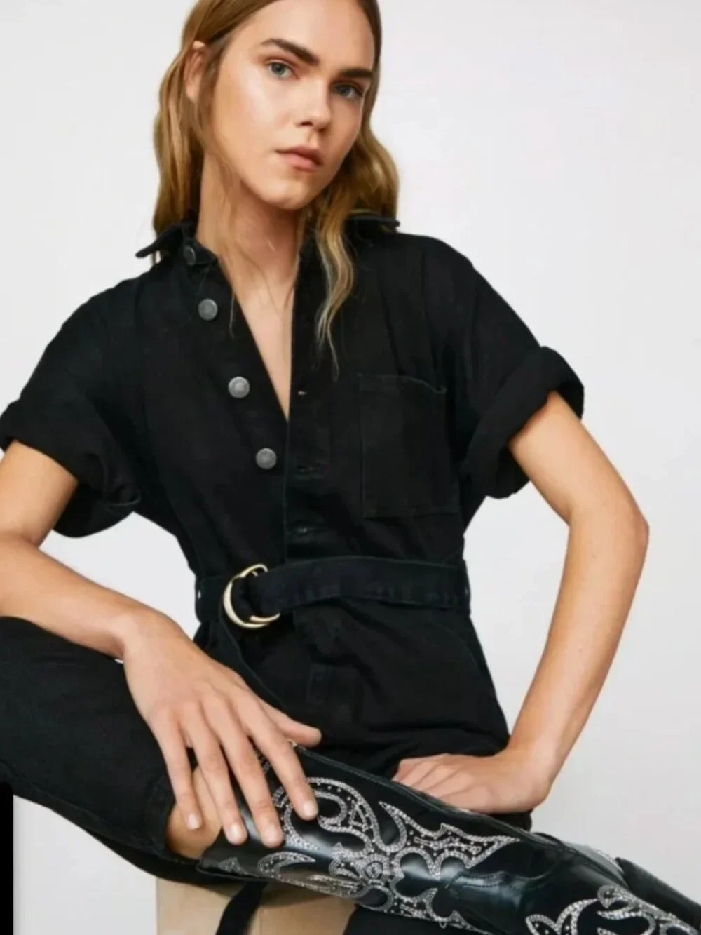 Nasty Gal Black Denim Jumpsuit Boilersuit, US 4 - Picture 4 of 5